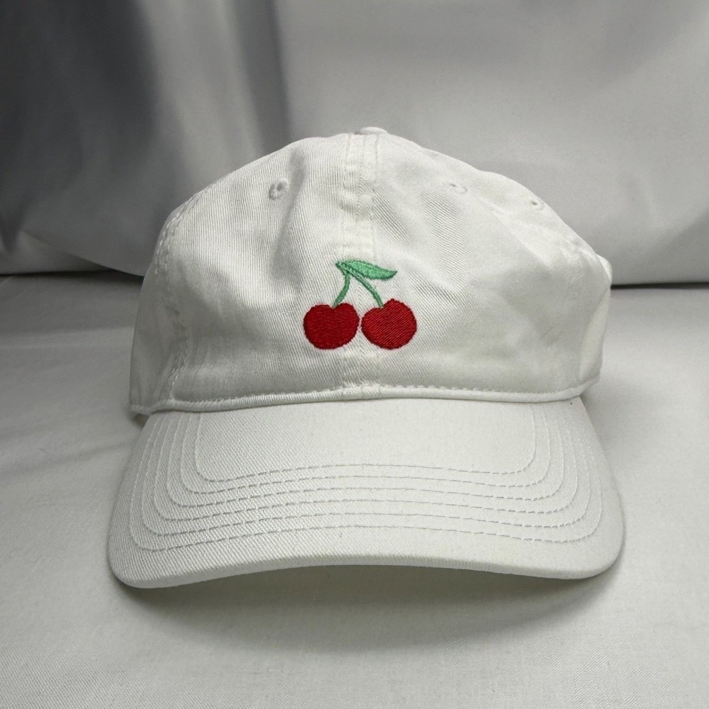 Mighty Fine White Cotton Cherry Embroidered Baseball Cap Adjustable Dad Hat